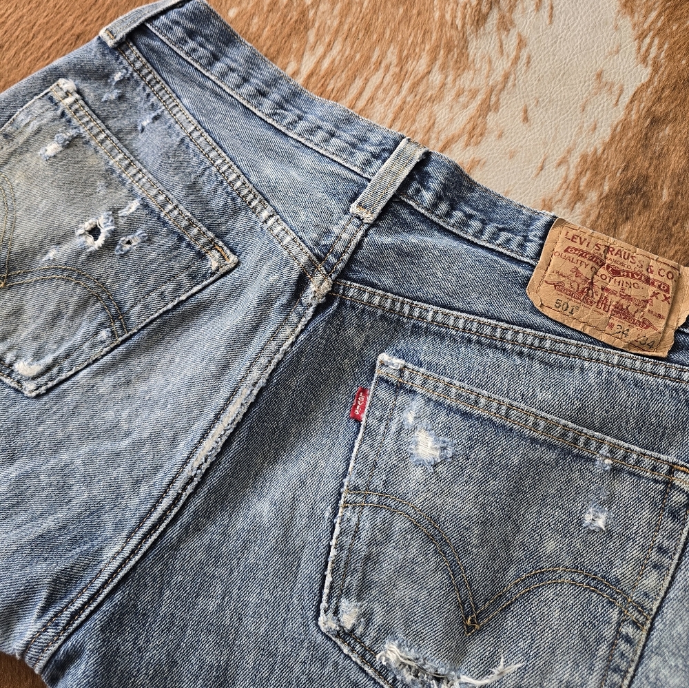 Levi's Blue Distressed Jean Shorts - Picture 6 of 6